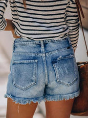 Ripped Raw Hem Denim Shorts
