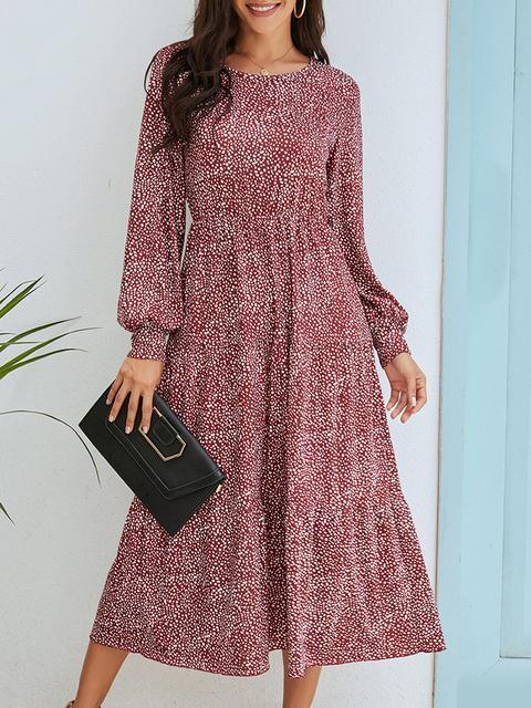 Round Neck Dot Print Long Dress
