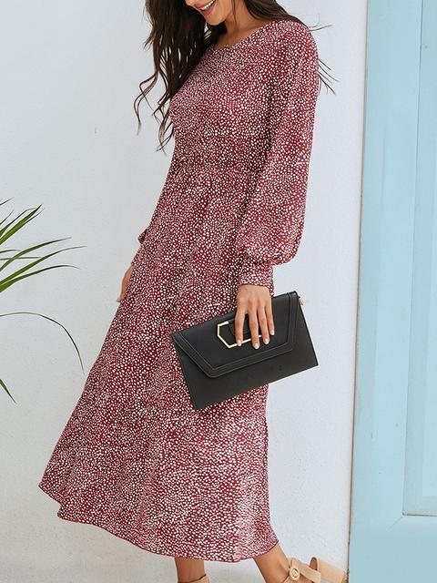 Round Neck Dot Print Long Dress