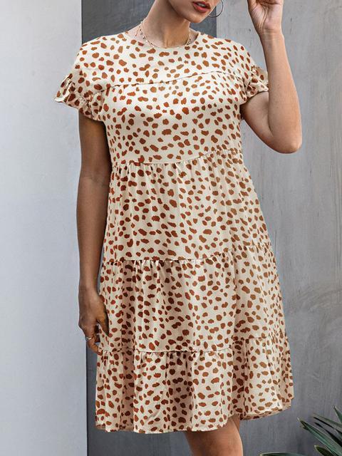 Round Neck Flower Print Mini Dress