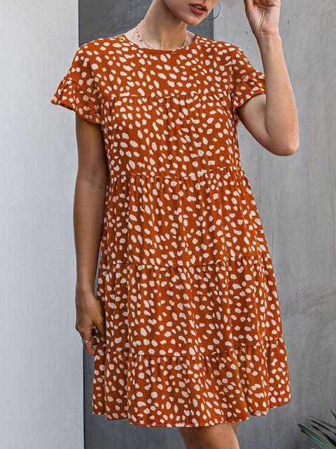Round Neck Flower Print Mini Dress