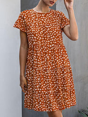 Round Neck Flower Print Mini Dress