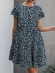 Round Neck Flower Print Mini Dress