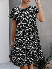 Round Neck Flower Print Mini Dress