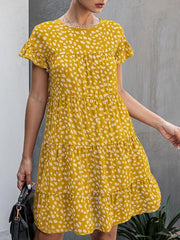 Round Neck Flower Print Mini Dress