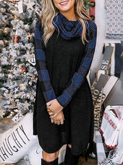 Round Neck Plaid Stitched Sweater Dress