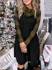 Round Neck Plaid Stitched Sweater Dress