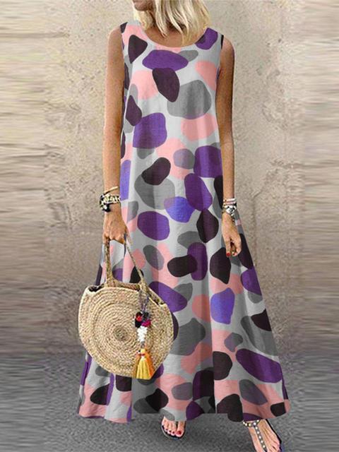 Round Neck Spot Print Long Dress