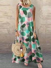 Round Neck Spot Print Long Dress
