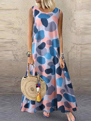 Round Neck Spot Print Long Dress
