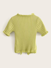 Ruffled Ribbed Cropped Cardigan