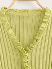 Ruffled Ribbed Cropped Cardigan