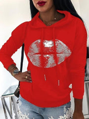 Sequin Lips Print Hooded Sweatshirt