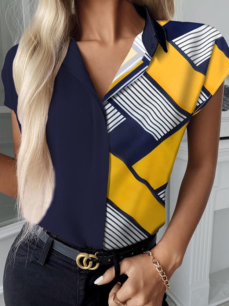 Short-sleeved Irregular Striped Blouses