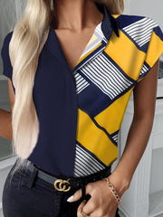 Short-sleeved Irregular Striped Blouses