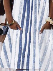 Short-sleeved Striped A-line V-neck Dress