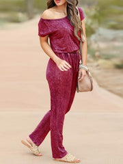 Short-sleeved Tie Waist Slimming Casual Jumpsuit