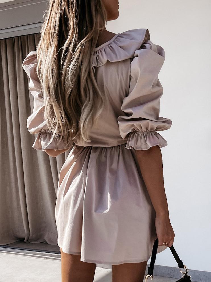 Short-sleeved V-neck Ruffled Lace-up Pleated Skirt