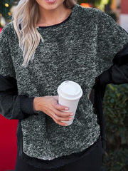 Side Split Color Block Plush Tops