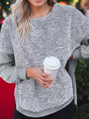 Side Split Color Block Plush Tops