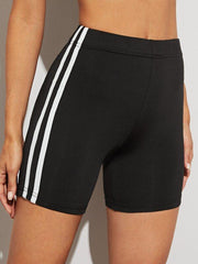 Side Striped Elastic Waist Sports Shorts