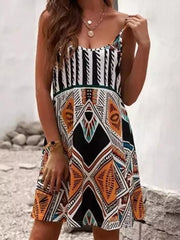 Simia Geometric Print Sleeveless Beach Dress