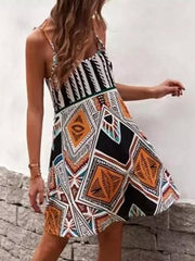 Simia Geometric Print Sleeveless Beach Dress