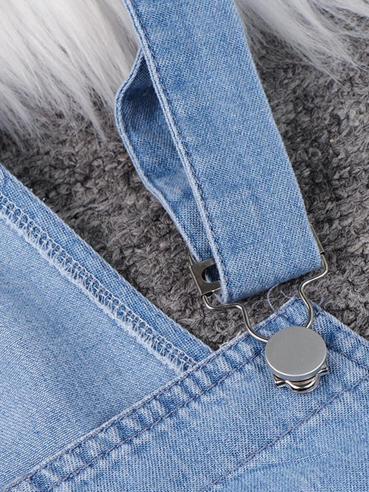 Simple Casual Drawstring Pocket Denim Jumpsuit