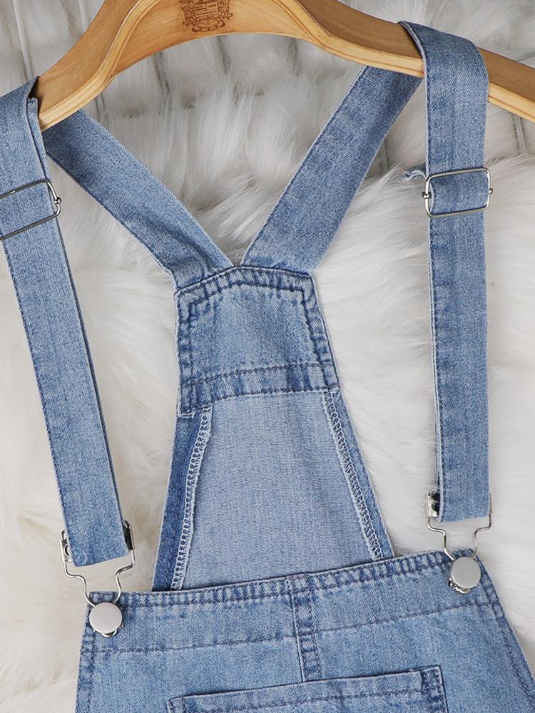 Simple Casual Drawstring Pocket Denim Jumpsuit