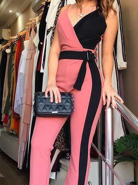 Simple Deep V-Neck Sleeveless Suspender Jumpsuit