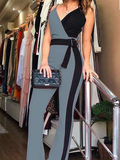 Simple Deep V-Neck Sleeveless Suspender Jumpsuit