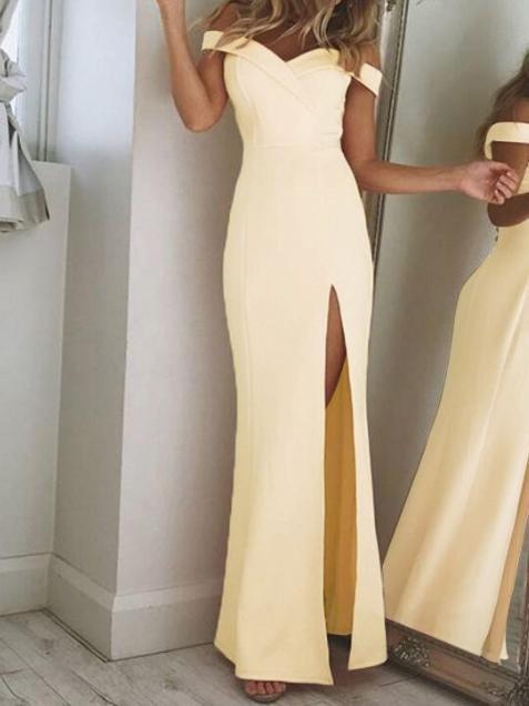Simple Tube Top Slit Low Cut Maxi Dress
