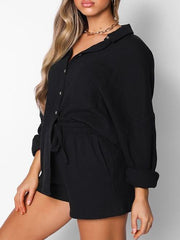 Single-breasted Cardigan Top & High Waist Shorts Two-piece Set