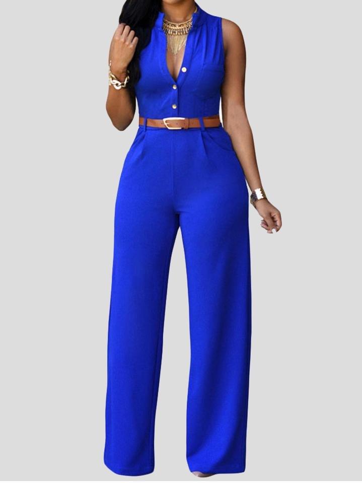 Single-Breasted High Waist Wide-Leg Jumpsuit With Belt