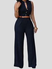 Single-Breasted High Waist Wide-Leg Jumpsuit With Belt