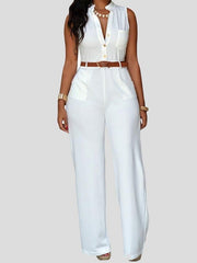 Single-Breasted High Waist Wide-Leg Jumpsuit With Belt