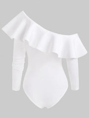 Skew Collar Flounce Snap Crotch Long Sleeve Bodysuit