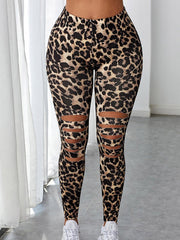 Skinny Leopard Print Broken Holes Leggings