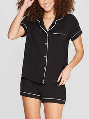 Skinny Stain Notch Collar Top and Shorts Pajama Set