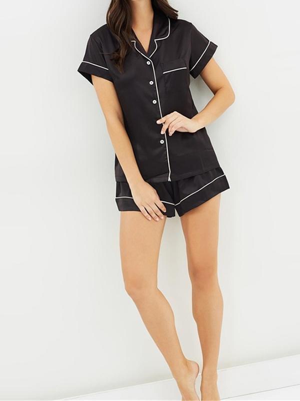 Skinny Stain Notch Collar Top and Shorts Pajama Set
