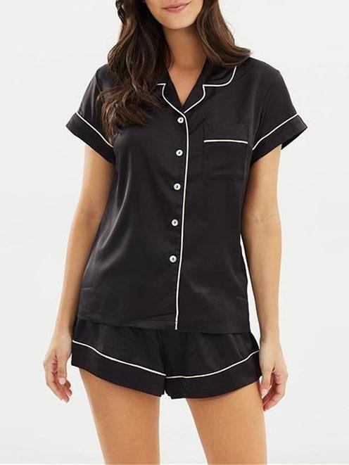 Skinny Stain Notch Collar Top and Shorts Pajama Set