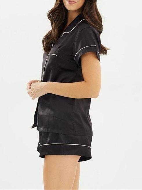 Skinny Stain Notch Collar Top and Shorts Pajama Set