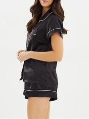 Skinny Stain Notch Collar Top and Shorts Pajama Set