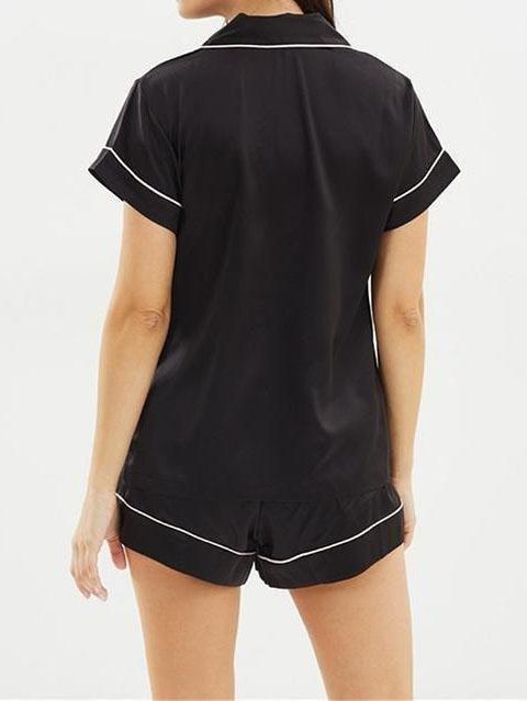 Skinny Stain Notch Collar Top and Shorts Pajama Set