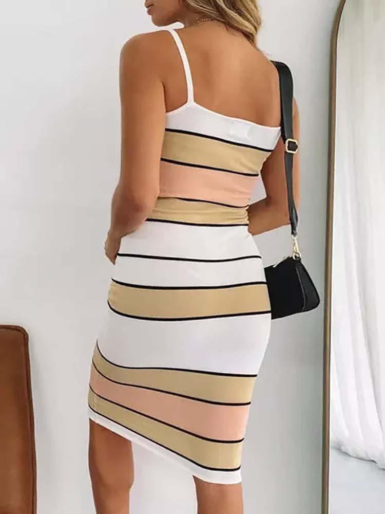 Skinny Striped Round Neck Suspender Dress