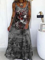 Skull Print Loose Sleeveless Dress