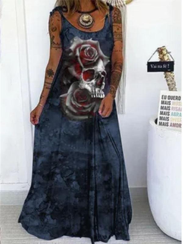 Skull Print Loose Sleeveless Dress