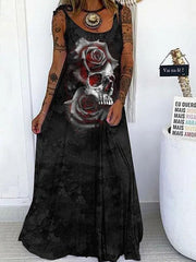Skull Print Loose Sleeveless Dress