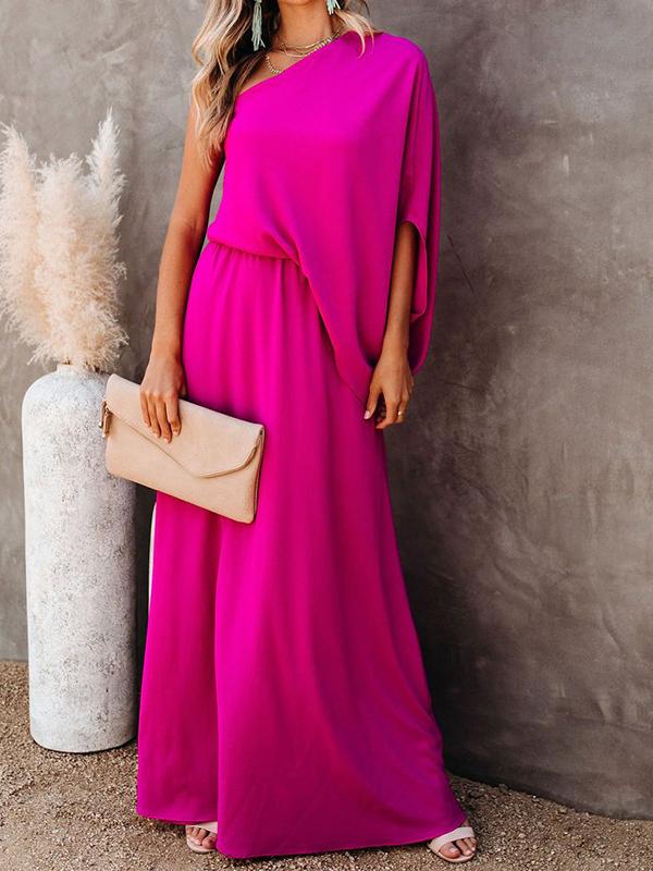 Slant Collar Off The Shoulder Side Slit Dress