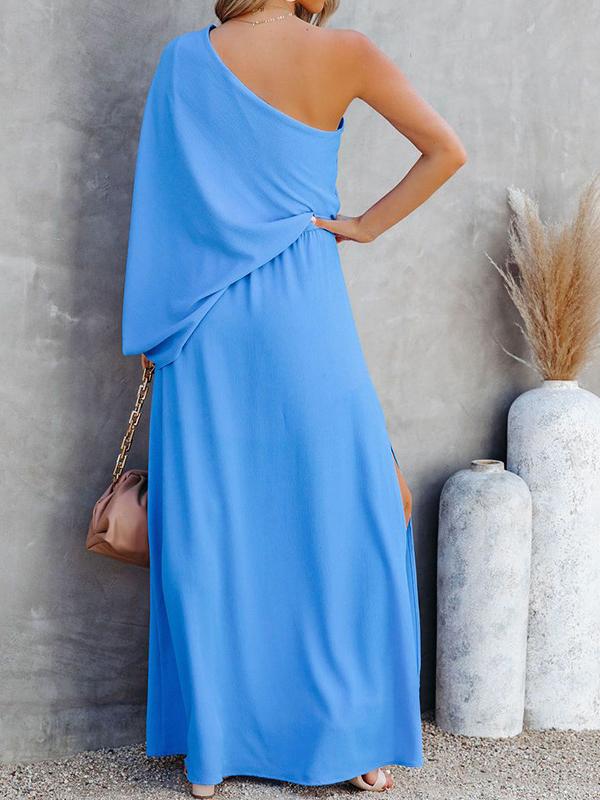 Slant Collar Off The Shoulder Side Slit Dress